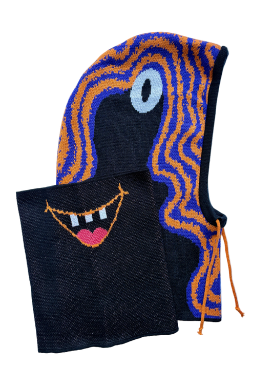 Plasmík pomeranč, indigo - sada kukla & nákrčník