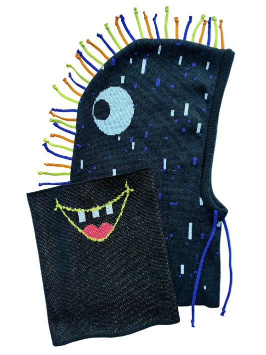 Třásník indigo - sada kukla & nákrčník