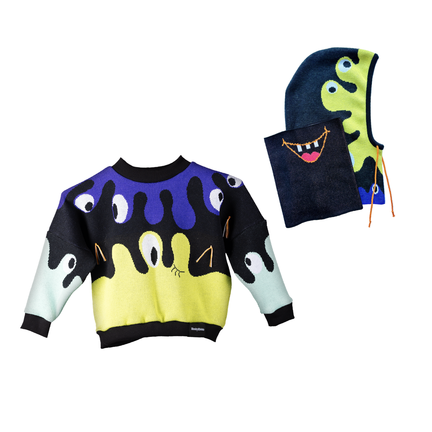 Chapadlík - kivi, indigo, pistácie - svetr & kukla s nákrčníkem