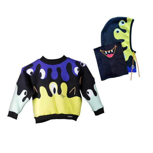 Chapadlík - kivi, indigo, pistácie - svetr & kukla s nákrčníkem