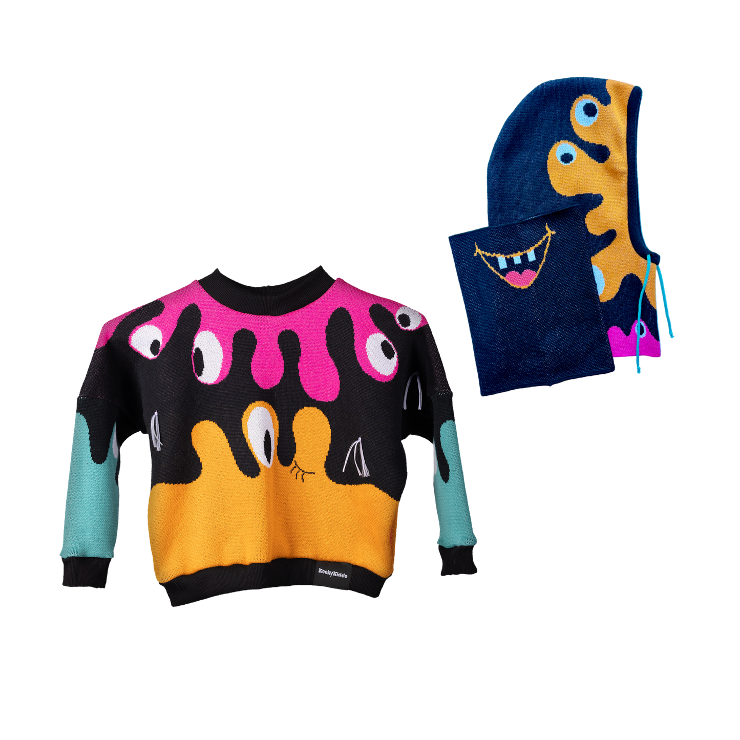 Bubbly - orange, magenta, opal - sweater & balaclava with neck warmer