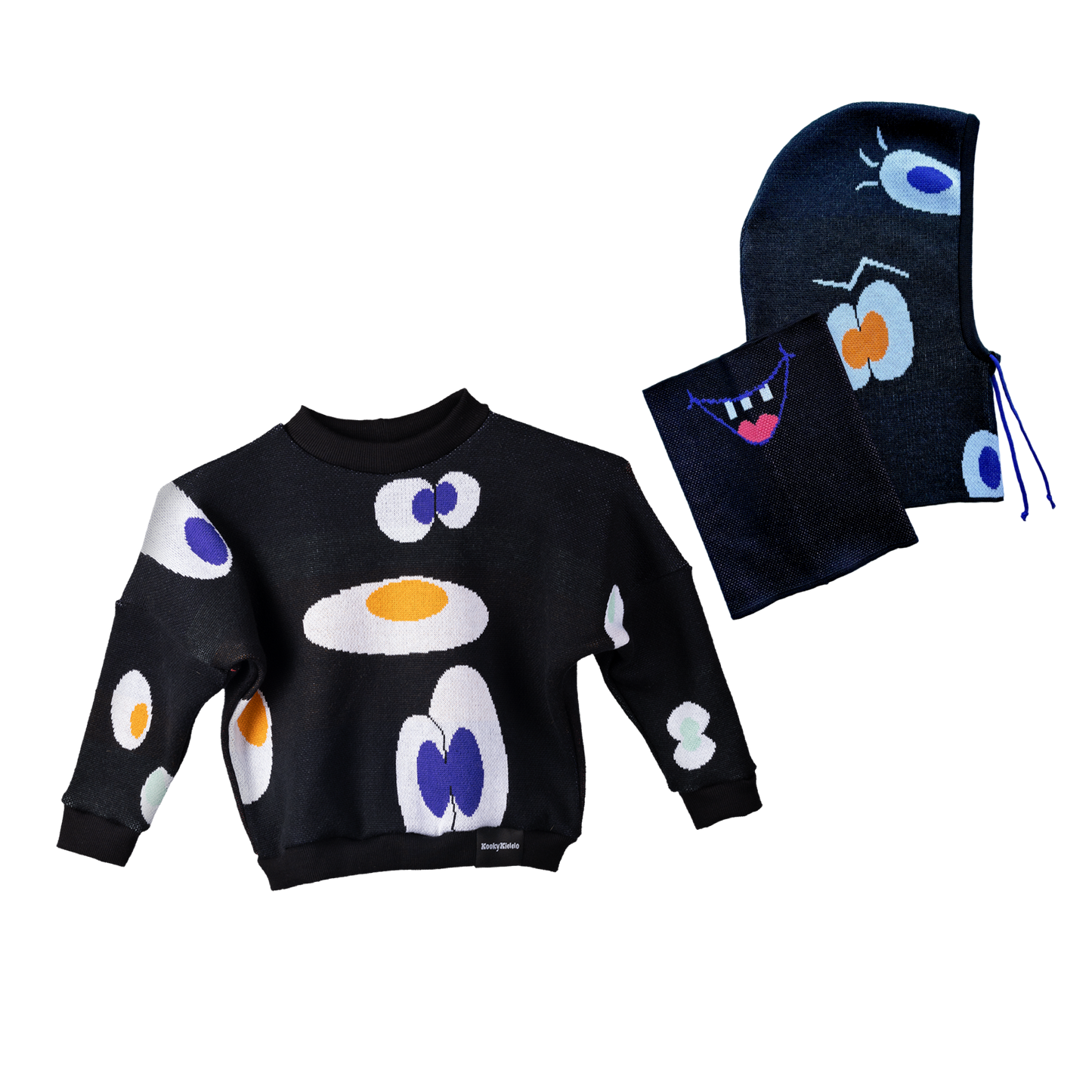 Kukulík - indigo, pomeranč, pistácie - svetr & kukla s nákrčníkem