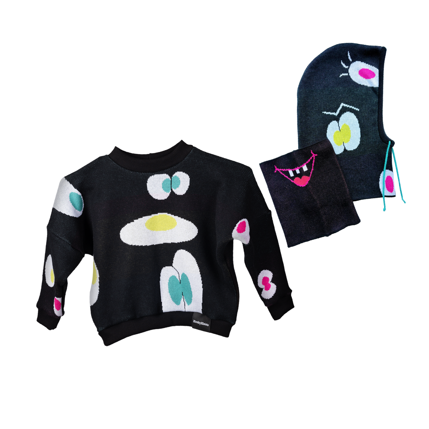 Kukulík - kivi, magenta, opál - svetr & kukla s nákrčníkem