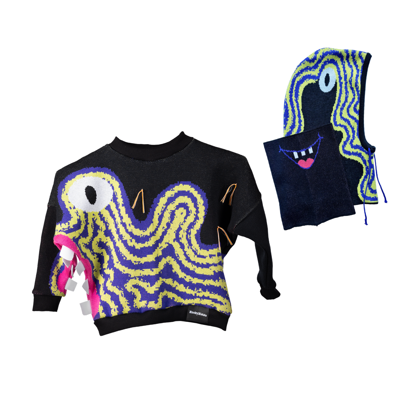 Plasmík - kivi, indigo - svetr & kukla s nákrčníkem