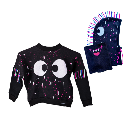 Třásník - magenta - svetr & kukla s nákrčníkem