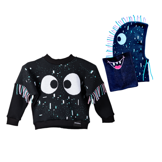 Třásník - opál - svetr & kukla s nákrčníkem