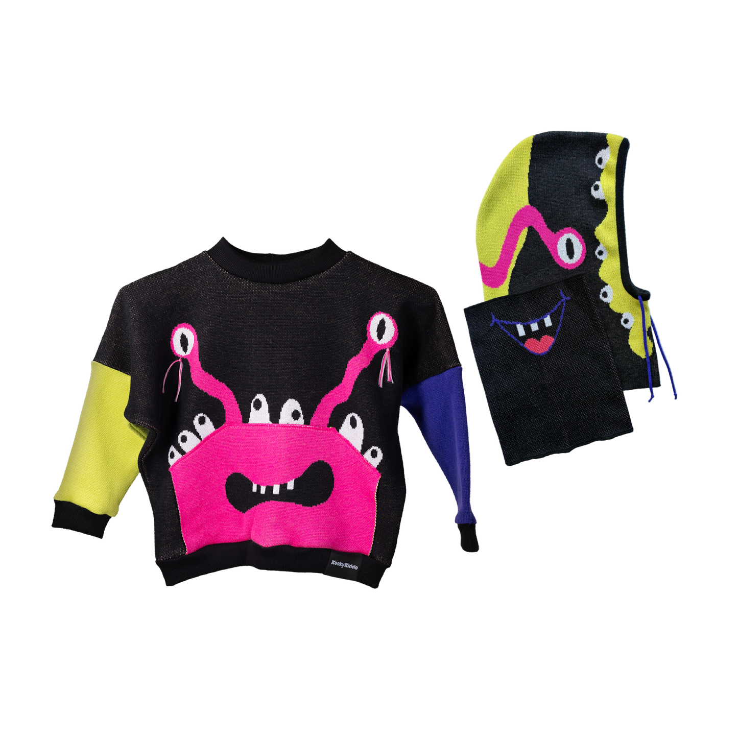 Tykadlík - magenta, indigo, kivi - svetr & kukla s nákrčníkem