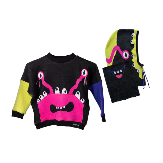 Tykadlík - magenta, indigo, kivi - svetr & kukla s nákrčníkem